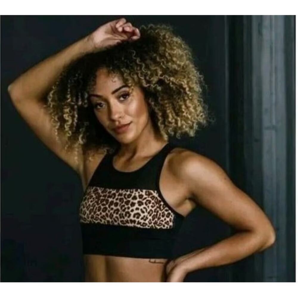 Zyia Active Black Leopard All Star Sports Bra High Neck One More Rep Zip M